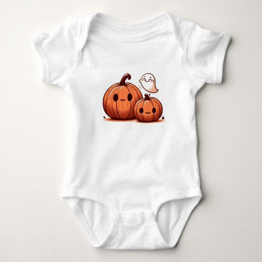 かわいいハロウィンのカボチャと水彩の幽霊 ベビーボディスーツ (正面)