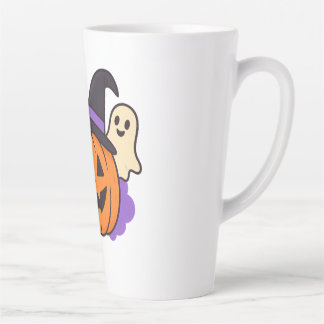 かわいいハロウィンのカボチャと魔女の帽子 - おばけとこうもり カフェラテマグ