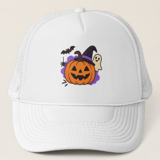 かわいいハロウィンのカボチャと魔女の帽子 - おばけとこうもり キャップ
