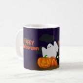かわいいハロウィンのカボチャと黒猫 コーヒーマグカップ (正面左)