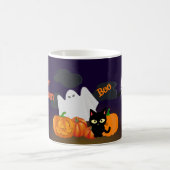 かわいいハロウィンのカボチャと黒猫 コーヒーマグカップ (中央)