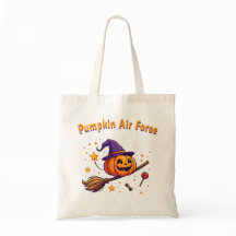 かわいいハロウィンのカボチャのほうきのデザインのトートバッグ