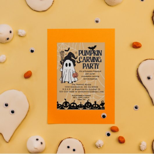 かわいいハロウィンのカボチャの彫り付け招待状 招待状