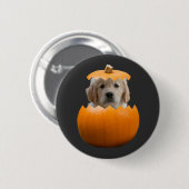 かわいいハロウィンのカボチャの犬の写真入りパーソナライズグッズ 缶バッジ (正面&裏面)