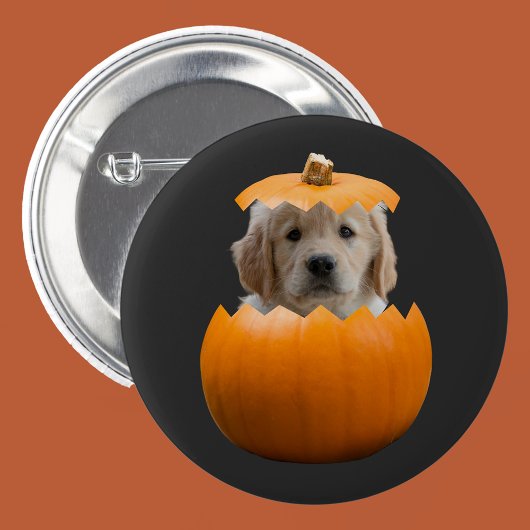 かわいいハロウィンのカボチャの犬の写真入りパーソナライズグッズ 缶バッジ