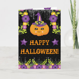 かわいいハロウィンのカボチャの花のグリーティング カード