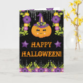 かわいいハロウィンのカボチャの花のグリーティング カード (黄色い花)