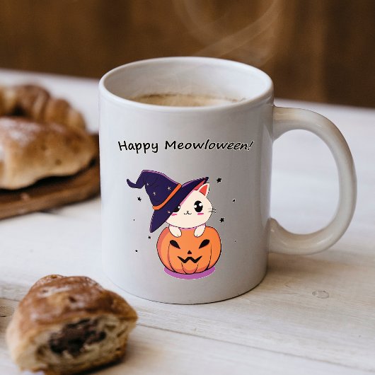かわいいハロウィンのカボチャの魔女ネコ コーヒーマグカップ