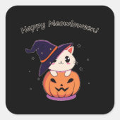 かわいいハロウィンのカボチャの魔女ネコ スクエアシール (正面)