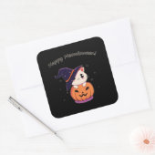 かわいいハロウィンのカボチャの魔女ネコ スクエアシール (封筒)