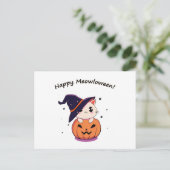 かわいいハロウィンのカボチャの魔女ネコ ポストカード (スタンド正面)