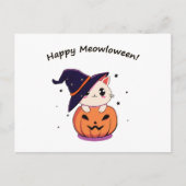 かわいいハロウィンのカボチャの魔女ネコ ポストカード (正面)