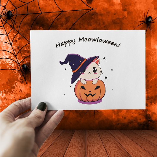 かわいいハロウィンのカボチャの魔女ネコ ポストカード