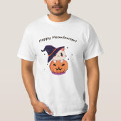 かわいいハロウィンのカボチャの魔女ネコ Tシャツ (正面)