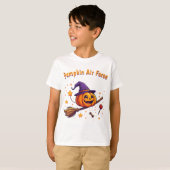 かわいいハロウィンのカボチャほうきデザイン Tシャツ (正面フル)