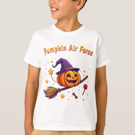 かわいいハロウィンのカボチャほうきデザイン Tシャツ