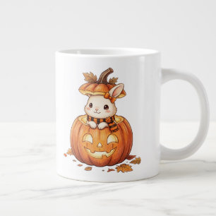 かわいいハロウィンのカボチャウサギ - あたたかい秋のうさぎのイラスト ジャンボコーヒーマグカップ