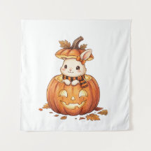 かわいいハロウィンのカボチャウサギ - あたたかい秋のうさぎのイラスト
