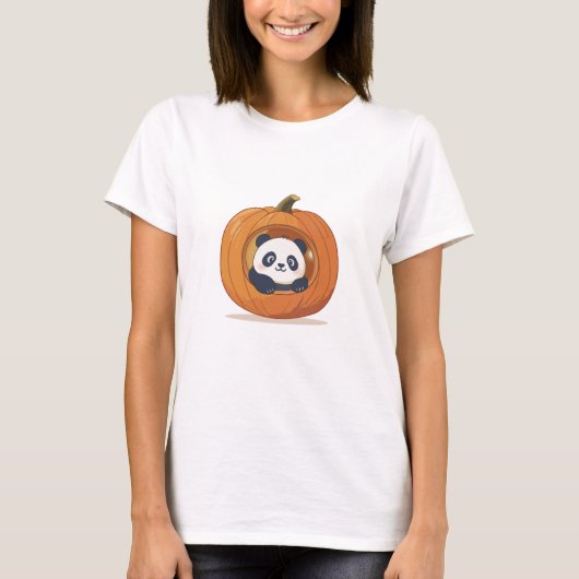 かわいいハロウィンのカボチャパンダ Tシャツ (正面)