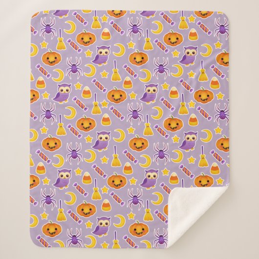 かわいいハロウィンのカボチャフクロウのくもの星パターン シェルパブランケット (正面)