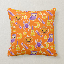 かわいいハロウィンのカボチャフクロウのくもパターン クッション
