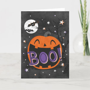 かわいいハロウィンのカボチャ 手書きの「Boo」 サンキューカード