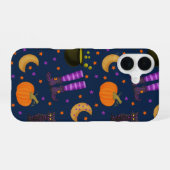 かわいいハロウィンのカボチャ、猫、お月様 iPhone 16ケース (裏面横)
