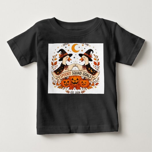 かわいいハロウィンのガチョウの魔女の帽子 ベビーTシャツ (正面)