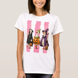 かわいいハロウィンのガチョウストライプピンク Tシャツ
