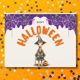 かわいいハロウィンのキリン魔法使い ハッピーハロウィン シーズンポストカード