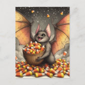 かわいいハロウィンのコウモリとお菓子 ポストカード (正面)