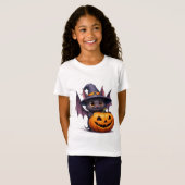 かわいいハロウィンのコウモリのカボチャの魔女の帽子 🎃 Tシャツ (正面フル)