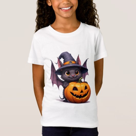 かわいいハロウィンのコウモリのカボチャの魔女の帽子 🎃 Tシャツ (正面)