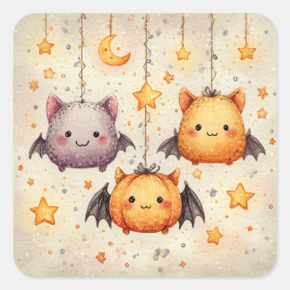 かわいいハロウィンのコウモリステッカー スクエアシール
