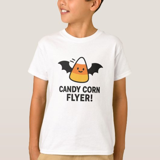 かわいいハロウィンのコウモリデザイン キャンディコーン飛行家 Tシャツ (正面)
