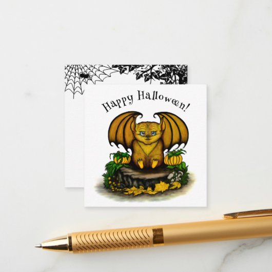 かわいいハロウィンのコウモリ エンクロージャーカード (正面/裏面インサイチュ)