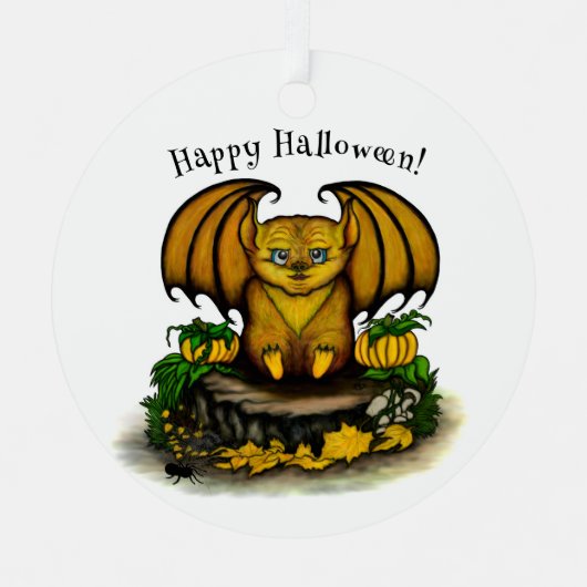 かわいいハロウィンのコウモリ メタルオーナメント (正面)
