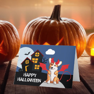 かわいいハロウィンのコーギー デビルコスチューム シーズンカード