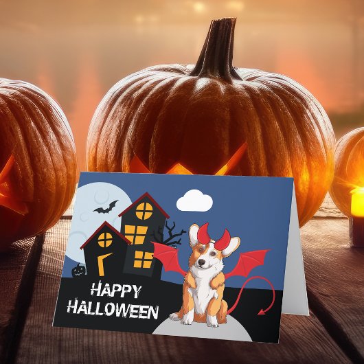 かわいいハロウィンのコーギー デビルコスチューム シーズンカード