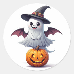 かわいいハロウィンのゴーストとカボチャ 👻 ラウンドシール