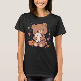 かわいいハロウィンのテディベアとお化けとカボチャ Tシャツ