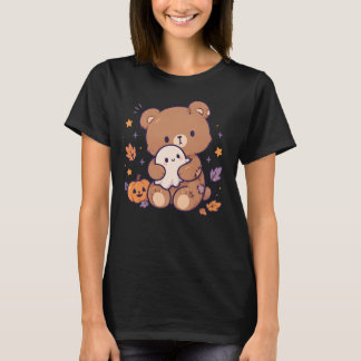 かわいいハロウィンのテディベアとお化けとカボチャ Tシャツ