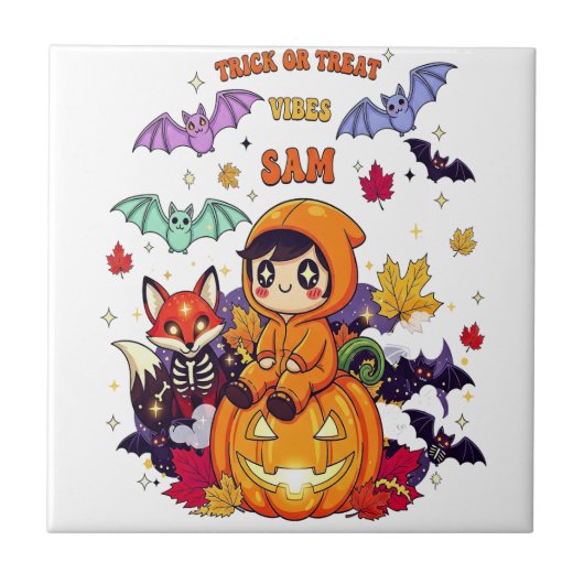 かわいいハロウィンのトリック・オア・トリート タイル (正面)