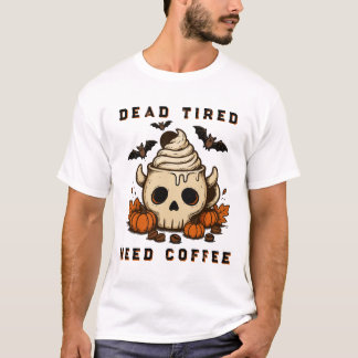 かわいいハロウィンのドクロコーヒーカボチャアート Tシャツ