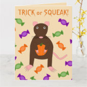 かわいいハロウィンのネズミとカボチャのカスタム カード (黄色い花)