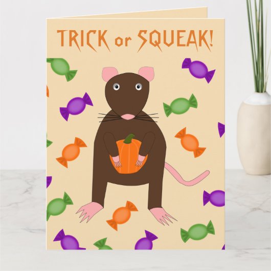 かわいいハロウィンのネズミとカボチャのカスタム カード (正面)