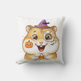 かわいいハロウィンのハムスター キャンディコーンと魔法使いの帽子 クッション