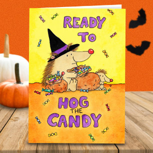 かわいいハロウィンのハリネズミのカード – 手描き カード