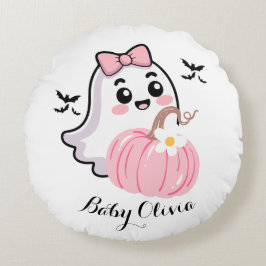 かわいいハロウィンのブランケット、幽霊のピンクのリボンのかぼちゃ ラウンドクッション