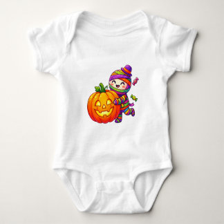 かわいいハロウィンのミイラのカボチャ抱擁 ベビーボディスーツ